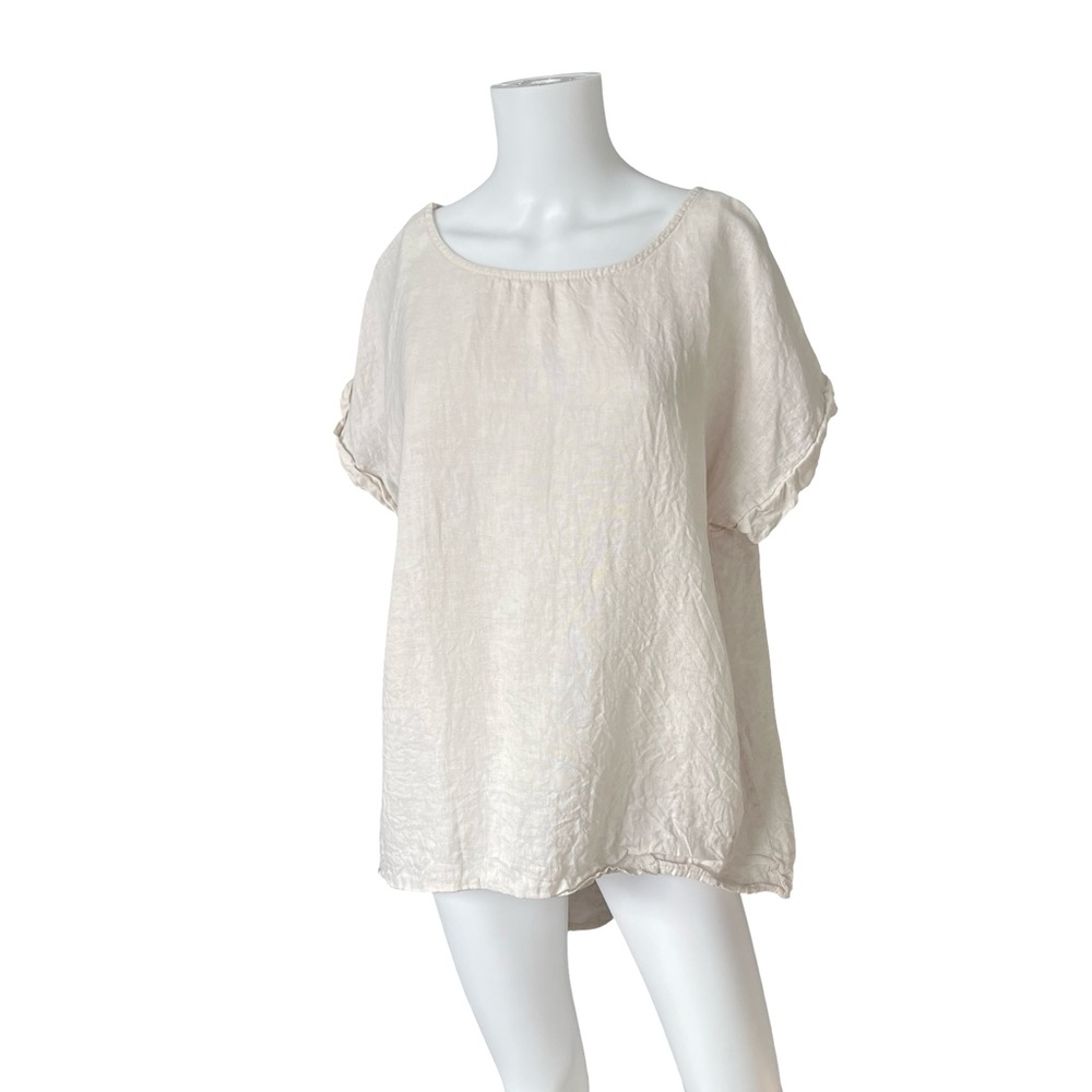 Terzo Millennio Linen Blouse Tan Short Sleeve Neutral Womens Size Medium